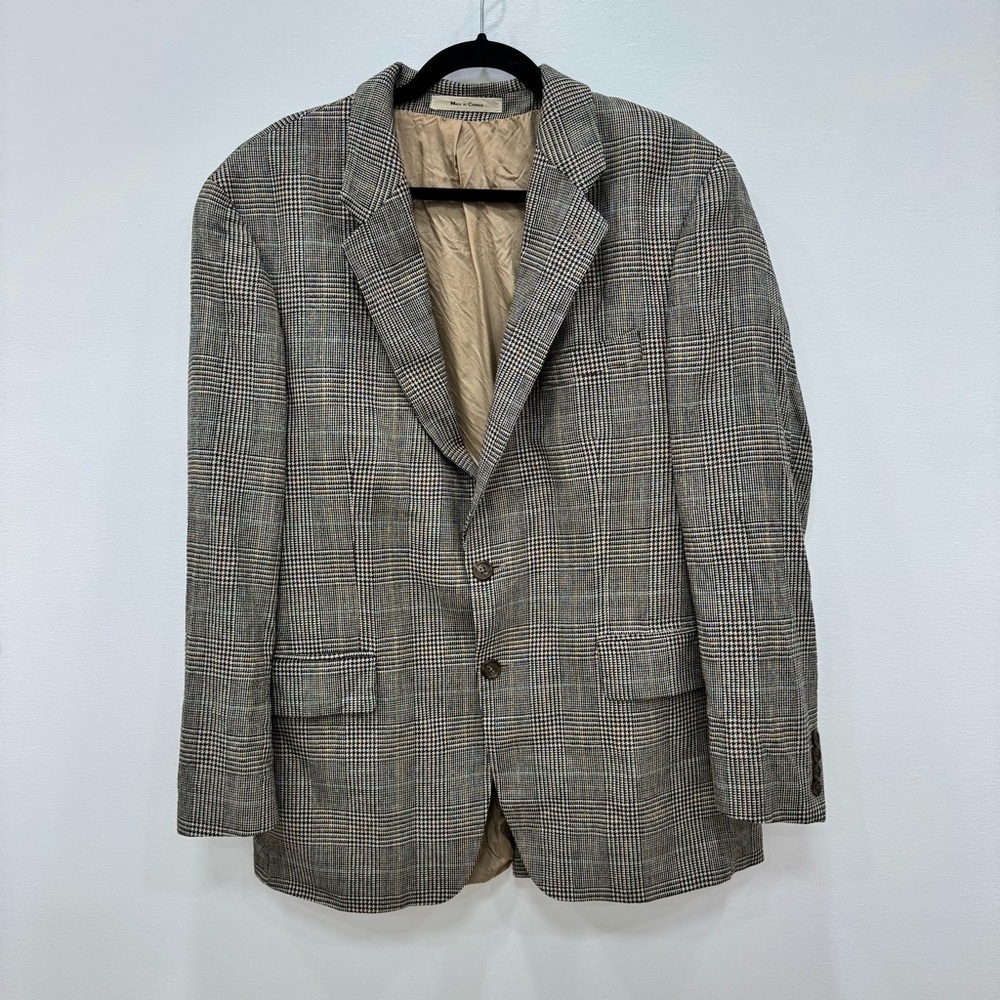 Ralph Lauren Chaps Lord & Taylor Wool Silk Brown Houndstooth Plaid Sport Coat